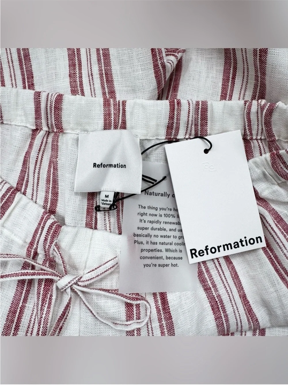 NWT Reformation Olina Linen Pants White Stripe Medium